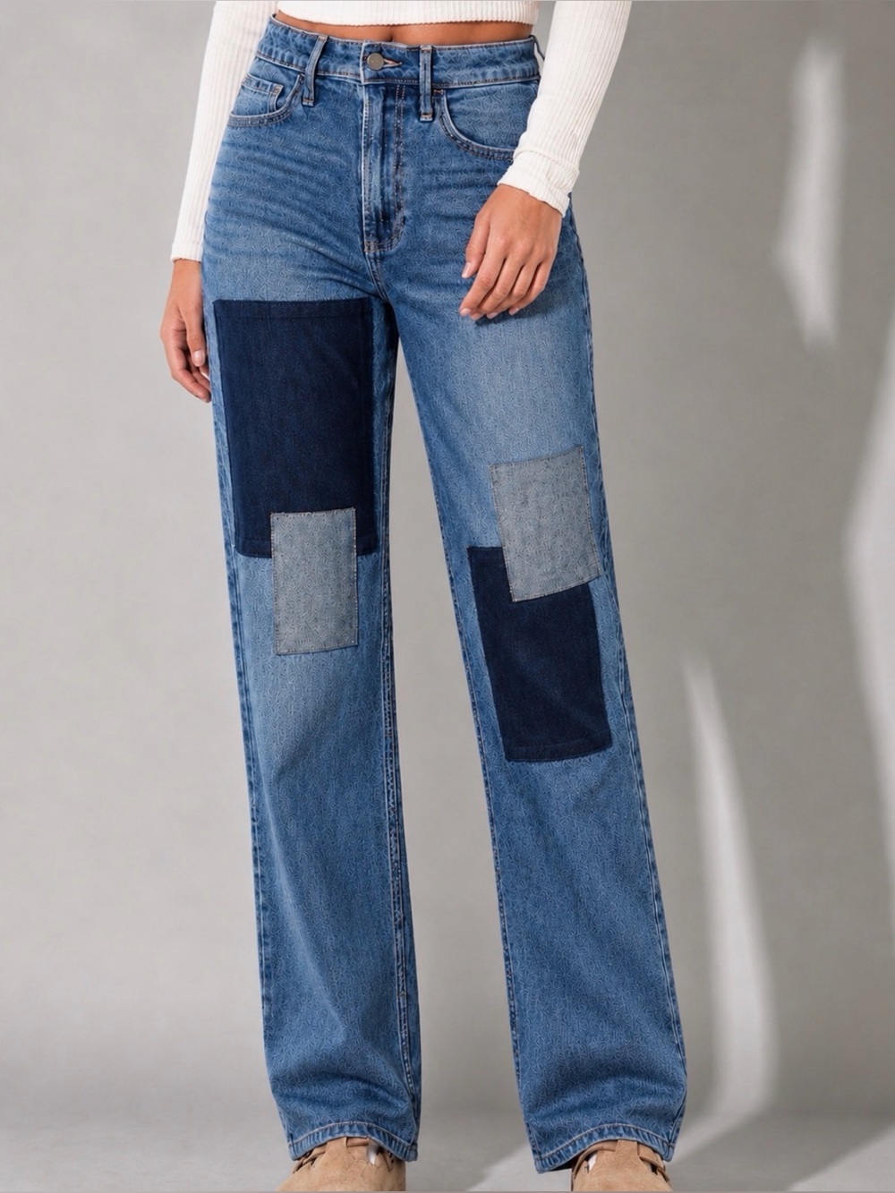 HOLLISTER Vintage Y2K Patchwork High Rise Straight Leg Jeans Size 28